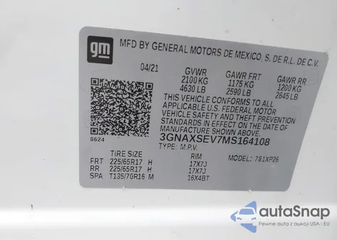 2021 Chevrolet Equinox Awd Ls from USA, damaged, VIN 3GNAXSEV7MS164108